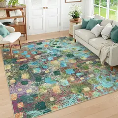 undefined - Alfombra Abstracta Multicolor Antideslizante de 2.44m x 3.05m Marca Lahome