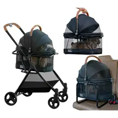 PET GEAR - Coche 3 EN 1 Mascotas 67x51x100cm Mediano Negro