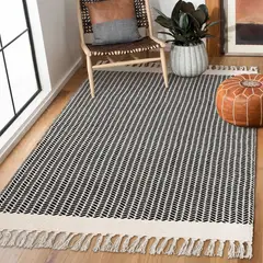 LAHOME - Alfombra Bohemia de Algodón Tejido de 0.91m x 1.52m Color Blanco y Negro, Marca