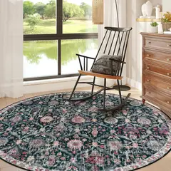 LAHOME - Alfombra Redonda Color Negro Multicolor de 1.82 m de Diámetro