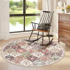 LAHOME - Alfombra Marroquín Redonda Color Terracotta Lavable de 1.22 m de Diametro