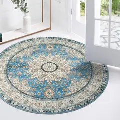 LAHOME - Alfombra Redonda de Medallón Floral Lavable de 0.91 m de Diametro