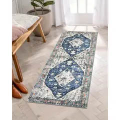 LAHOME - Alfombra de Pasillo Bohemia Color Azul Lavable de 61x1.52 m