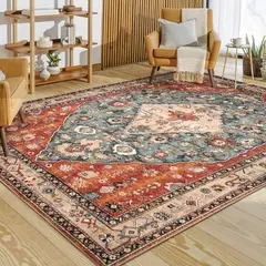 LAHOME - Alfombra Tribal Bohemia Color Rojo Lavable de 2.44x3.05 m