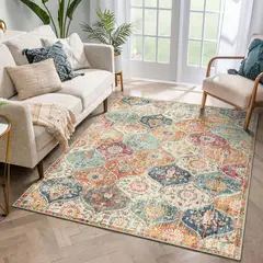 LAHOME - Alfombra Marroquí Color Crema Lavable de 0.91x1.52 m