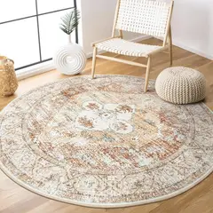 LAHOME - Alfombra Redonda Bohemia Antideslizante de 0.91m con Estampado Oriental Envejecido en Color Gris