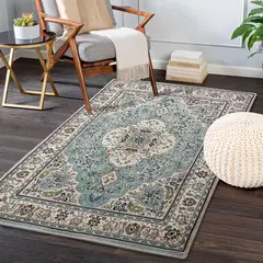 LAHOME - Alfombra de Medallón Floral Color Azul Lavable de 0.91x1.52 m