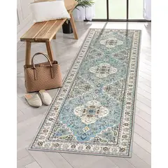 LAHOME - Alfombra de Pasillo de Medallón Floral Color Azul de 0.61x2.13 m