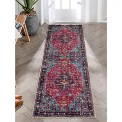 undefined - Alfombra de Pasillo Oriental Color Rosa Lavable de 0.61x1.83 m Lahome