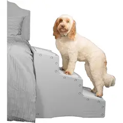 undefined - Escalera de 3 Peldaños para Mascotas con Alfombras Extraíbles y Diseño Antideslizante Color Gris Marca Pet Gear