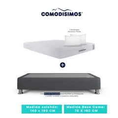 COMODISIMOS - Colchón Access Res "celia" 140 x 190 + 2 Base Cama 70 x 190 Gris Plomo + 8 Patas Acero 14 Cms + 2 Almohadas