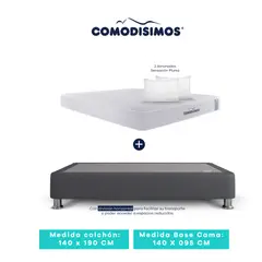 COMODISIMOS - Colchón Access Res "celia" 140 x 190 + 2 Base Cama 140 x 095 Gris Plomo + 8 Patas Acero 14 Cms + 2 Almohadas