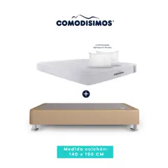 COMODISIMOS - Colchón Access Res "celia" 140 x 190 + 1 Base Cama 140 x 190 Café Avellana + 4 Patas Acero 14 Cms + 2 Almohadas