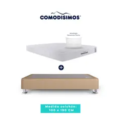 COMODISIMOS - Colchón Access Res "celia" 100 x 190 + 1 Base Cama 100 x 190 Café Avellana + 4 Patas Acero 14 Cms + 1 Almohada