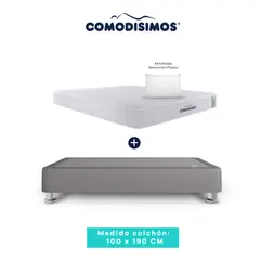 COMODISIMOS - Colchón Access Res "celia" 100 x 190 + 1 Base Cama 100 x 190 Gris Claro + 4 Patas Acero 14 Cms + 1 Almohada