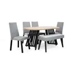 HOGAR VENECIA - Comedor 6p Wisconsin Con Butaco 75x160x90 Plata