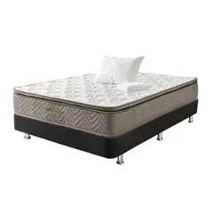 COLCHONES FANTASIA - Combo Colchón Sencillo Fantasia Litium Pillow 100x190 + base Cama Tipo Cuero Negro + 1 Almohada + protector de Colchón