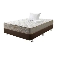 COLCHONES FANTASIA - Combo Colchón Sencillo Fantasia Litium 100x190 + base Cama Lino Café + 1 Almohada + protector de Colchón