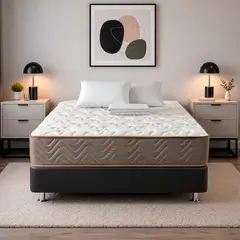 COLCHONES FANTASIA - Combo Colchón Doble Fantasía Litium 140x190 Firmeza Media + Base Cama Tipo Cuero Negro + 2 Almohadas + Protector
