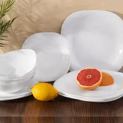ESSENZA - Vajilla Blanca en Opal Quebec Cuadrada 12 Piezas