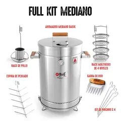 IN GRILL - Barril Asador Acero Inoxidable Mediano 69X42.5 Cm Combo