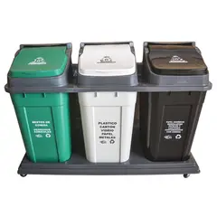 GENERICO - Punto Ecológico Con Ruedas 40lt x3 Puestos Verde-Negro-Blanco