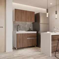 JUST HOME COLLECTION - Cocina Integral Valencia 1.2 Metros Milan Blanco Incluye Mesón Liso Con Poceta Derecha En Acero Inoxidable