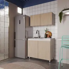 JUST HOME COLLECTION - Cocina Integral Valencia 1.0 Metros Bardolino Blanco Incluye Mesón Liso Con Poceta Izquierda En Acero Inoxidable