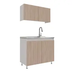 JUST HOME COLLECTION - Cocina Integral Valencia 1.0 Metros Bardolino Blanco Incluye Mesón Liso Con Poceta Izquierda En Acero Inoxidable