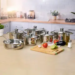 ILKO - Juego de Ollas Batería de Cocina Acero Inoxidable 11 Piezas Libre de PFOA Plateado con Recubrimiento Interior en Acero Esmaltado Prime Design Apto para Inducción