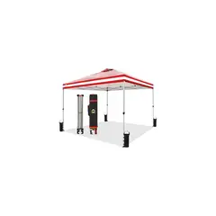 CROWN SHADES - Toldo Desplegable para Exteriores con Patrón de Rayas Rojas y Blancas