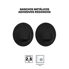 FIXSER - Gancho Metalico Adhesivo Redondo Negro X 2 Pm2.5Kg