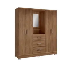 BERTOLINI - Closet Armario 160Cm 4 Puertas 3 Cajones Y Espejo en Mdp Freijo