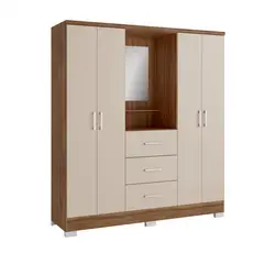 BERTOLINI - Closet Armario 160Cm 4 Puertas 3 Cajones Y Espejo en Mdp Freijo con Beige