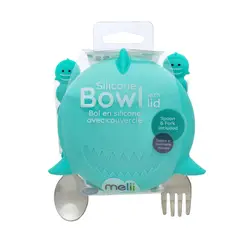 MELII - Bowl Silicona 200 ml con Cubiertos Tiburón