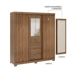 BERTOLINI - Closet Armario 180 cm 4 Puertas 3 Cajones en Mdp Miel con Beige