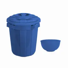 ESTRA - Set Caneca Plástica con Tapa 37 Litros + Ponchera 3.5 Litros Azul