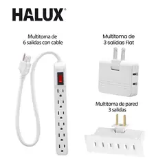 HALUX - Kit Eléctrico 3En1 Multitoma 6 Salidas + Multitoma Pared + Flat