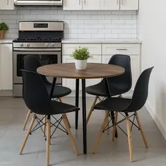 DKO DESIGN SAS - Comedor redondo 4 puestos 75x80x80cm amaretto + 4 sillas negras