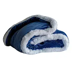 COBIJA PIEL DE DURAZNO - Cobija Lisa Piel De Durazno Con Ovejera Cama King Color Azul Oscuro