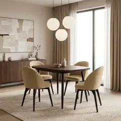 ELITE LIVING - Comedor Nova 4 Puestos Natural Oscuro Tela Beige