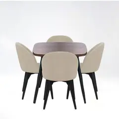 ELITE LIVING - Comedor Nova 4 Puestos Natural Oscuro Tela Beige