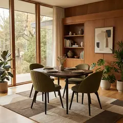 ELITE LIVING - Comedor Nova 4 Puestos Natural Oscuro Negro Tela Taupe