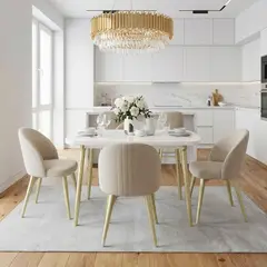 ELITE LIVING - Comedor Nova 4 Puestos Blanco Perla Champaña Tela Crudo
