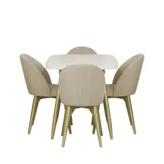 ELITE LIVING - Comedor Nova 4 puestos Blanco Perla Champaña Tela Crudo