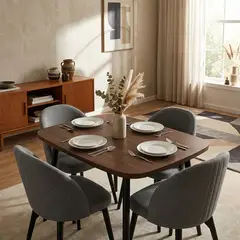ELITE LIVING - Comedor Nova 4 Puestos Natural Oscuro Negro Tela Humo