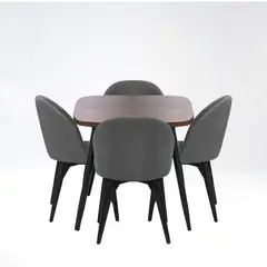 ELITE LIVING - Comedor Nova 4 Puestos Natural Oscuro Negro Tela Humo