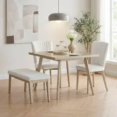 ELITE LIVING - Comedor Regina 4 puestos 2 sillas 1 butaco Champaña Tela Crudo