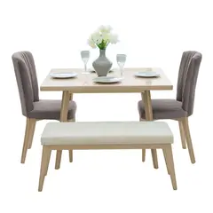 ELITE LIVING - Comedor Regina 4 puestos 2 sillas 1 butaco Champaña Tela Crudo