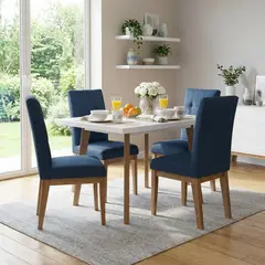 ELITE LIVING - Comedor Seul 4 puestos Blanco Natural Tela Indigo